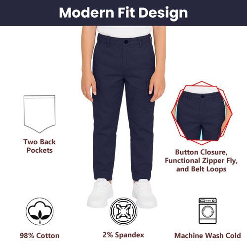 Boys Everyday Wear Super Stretch Cotton Cargo Pants (Size 8-18) 2-Pack Free Ship - Picture 29 of 32