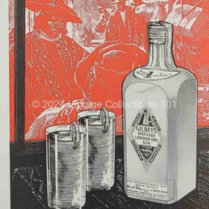 1941 Gilbey's Gin Tonic Lime Indigenous People Etching photo art decor print ad