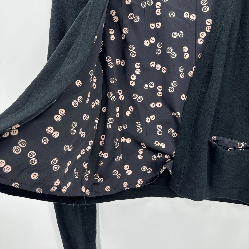 Cárdigan de punto abierto HWR Anthropologie para mujer con estampado de botones forrado negro pequeño Foto 3 de 4
