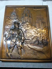 Worlds Fair 1936 Columbus / Zeppelin Blimp copper on metal plaque  Merit Chicago