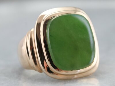 2Ct Men's Retro Natural Green Jade Signet Engagement Ring 925 Silver