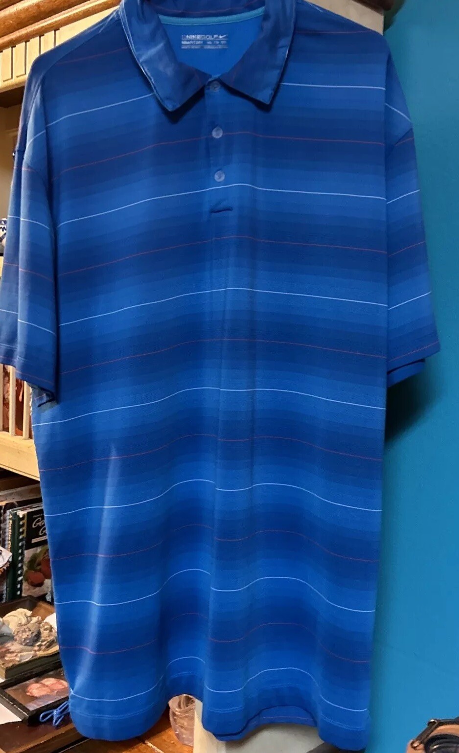 NIKE GOLF Dri Fit SHORT SLEEVE BLUE STRIPED POLO SHIRT MENS XXL RN