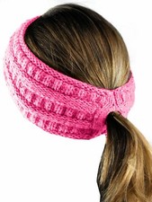 NEW C.C Ear Warmer Cable Knit Fuzzy Lined Ear Warmer Ponytail Pony Headband