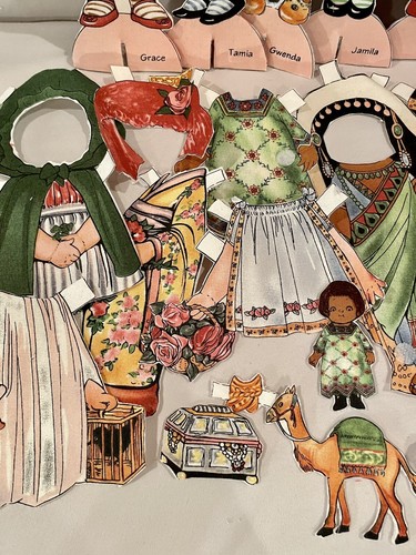 Aunt Lindy's Fabric Multicultural Paper Dolls Lot of 8 Girls Outfits Accessories - Picture 5 of 7