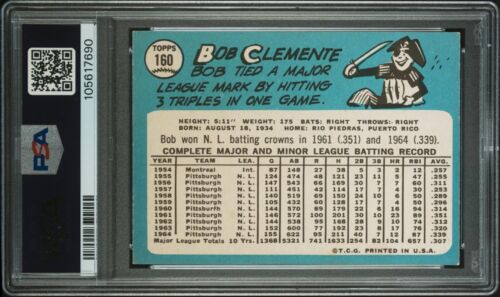 1965 Topps Roberto Clemente #160 Pirates PSA 5 EX (NICE - SHARP CARD!!!) - Bild 2 von 2
