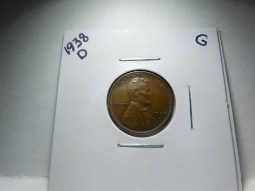 1938 D Lincoln Cent Wheat Penny-Good to Very Good Circulated condition