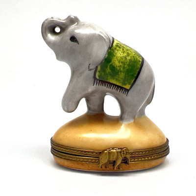 Limoges Trinket Box Elephant Porcelain Hand Painted Signed MO France Peint Main