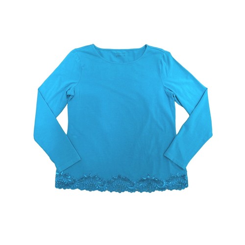 Coldwater Creek Teal Long Sleeve Top With Lace Hem Size M - Picture 9 of 9