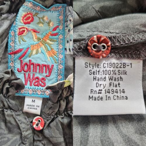 Camicetta donna Johnny Was Blooming La Belle 100% seta taglia media scollo a V increspato - Foto 4 di 14