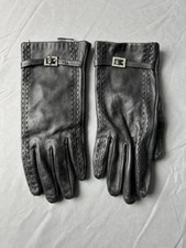 Woman's Black Leather Black Gloves w/ Polyester Lining and Rhinestone Large ssc