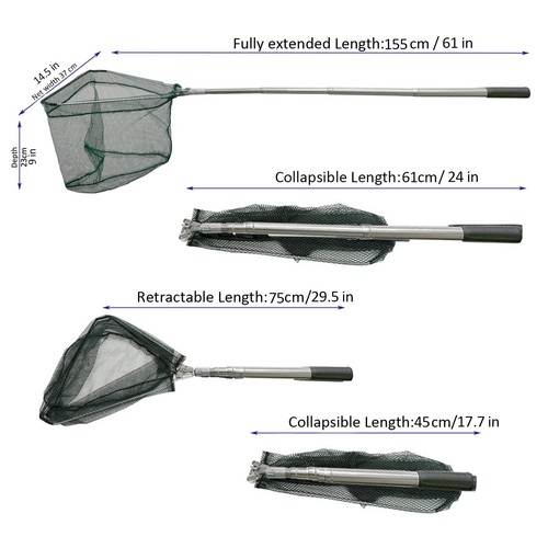 Fishing Landing Net with Stainless Steel Telescoping Pole 61" Long Handle,Rub... - Afbeelding 2 van 7