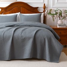 100 Cotton Size Quilt Bedding Set, 3 Pieces Modern Style Coin King Gray