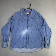 Wrangler Men's XL Light Wash Denim Western Shirt Distressed Raw Hem Faded