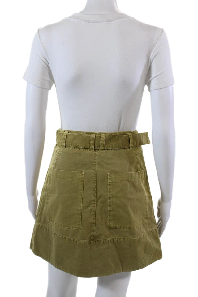 Proenza Schouler White Label Womens Cotton Belted Mini Skirt Green Size 23 - Image 3 of 4