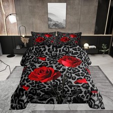 Castle Fairy Leopard Print Bed Comforter Set Queen Size,Rose Flower Super Soft
