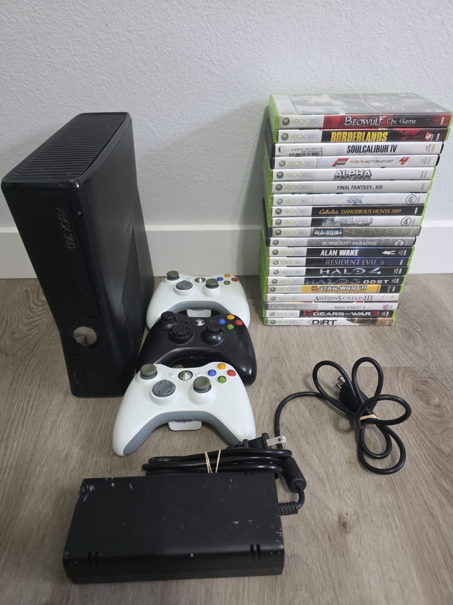 Xbox 360 S Console Bundle Tested Working – 3 Controllers + 20