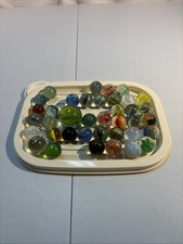 Lot Of 37 Small Marbles And One Shooter, Mixture Of Colors And Styles  