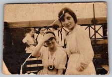 Vtg B&W Snapshot Ladies On Bench Outdoors 1920s