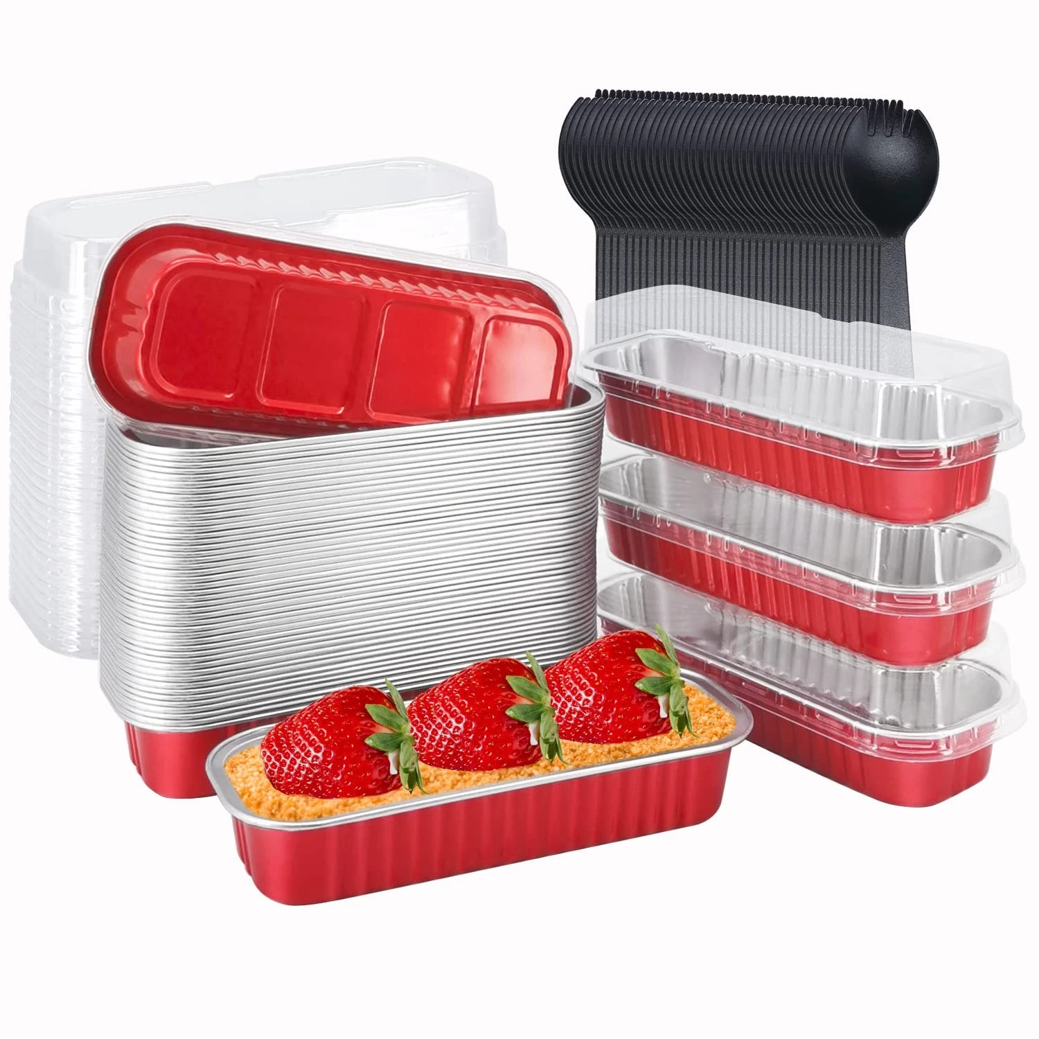 Mini Baking Pans with Lids, 50 Pack Aluminum Foil Loaf Tins for Cakes & Muffins