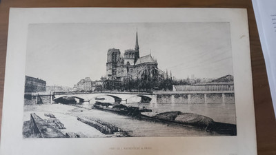 Lucien Marcelin Gautier - Brücke des Erzbistums in Paris Radierung 1881
