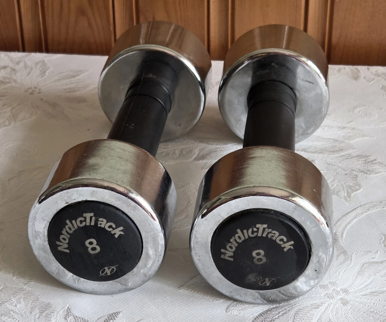 Pair 2 NordicTrack 8 Lb Dumbbells Chrome Weights Cushioned Handle Nordic Track
