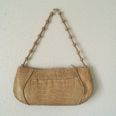 Nancy Gonzalez Beige Genuine Crocodile Underarm Small East West Beaded Handle