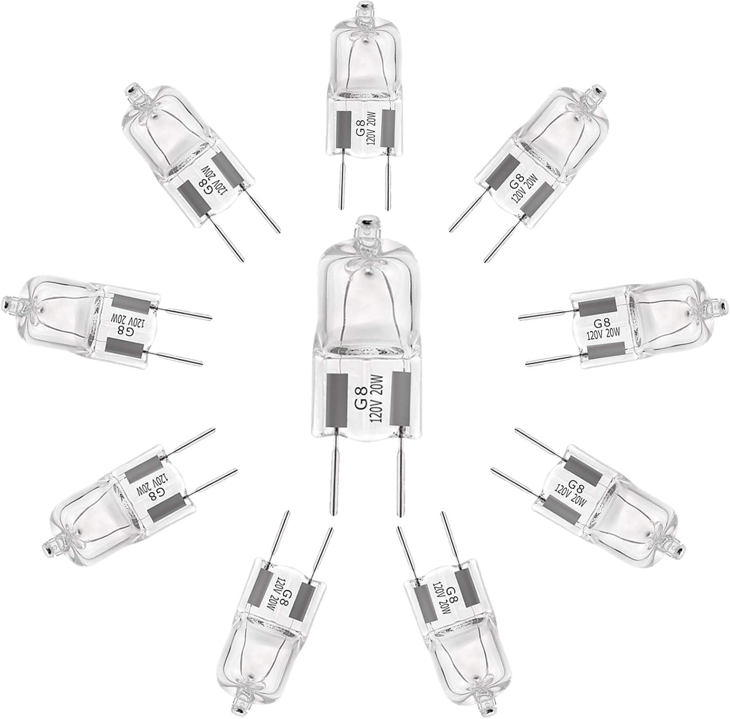 G8 Halogen Light Bulbs 20W 120V Under Cabinet Lighting Replacements 2Pin 2700K W