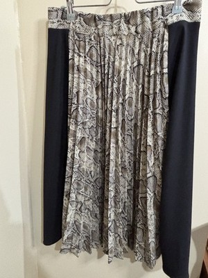 Zara Basic Snake Print Pleated Midi Skirt Black Panels Women s Large Flowy