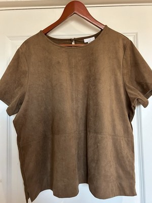 Jjill Faux Suede Short Sleeve Top L Petite Layering Capsule Wardrobe Minimalist