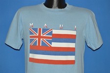 vintage 80s MAUI HAWAIIAN FLAG SUNSTROKES TOURIST BLUE 2 SIDED HAWAII t-shirt M