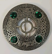 Celtic Brooch Scottish Scotland Large Tartan Fly Plaid Pin Pewter