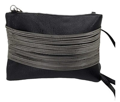 That's A Wrap Women's Unique Zipper Chain Accent Crossbody Hip Bag - Black