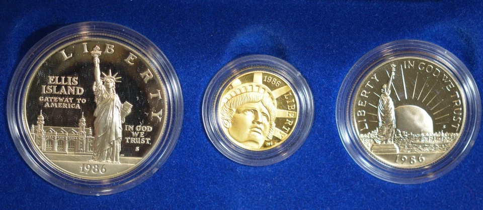 1986 Statue of Liberty Commemorative 3 Coin Silver & $5 Gold Proof Set, C8478 - Image 4 of 4