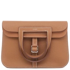 Hermes 2 Way Bag Halzan 25 Taurillon Clemence Brown Handbag Shoulder 818839