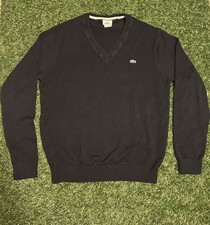 Lacoste Black V-Neck Knit Pullover Sweater Long Sleeve Logo Men's Size 4