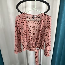 Pink Leopard Animal Print Top Long Sleeve V-Neck H M DIVIDED Size 4