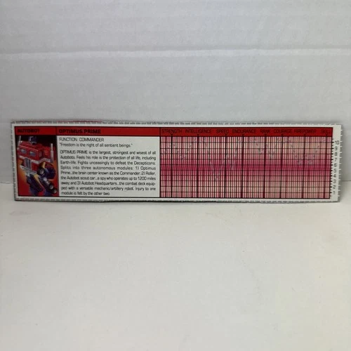 VTG 1984 G1 Transformers Autobot Optimus Prime Tech Spec Card