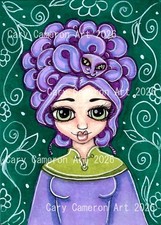 ACEO ART CARD Original Painting Big Eye Medusa Snake Myth Fantasy art -C Cameron