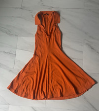 Zara Orange Knit V-Neck Cap Sleeve Fit & Flare Knee Dress Stretch S