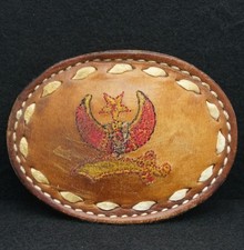 WC11117 FANTASTIC VINTAGE 1970s  SHRINER'S  LEATHER WESTERN BELT BUCKLE