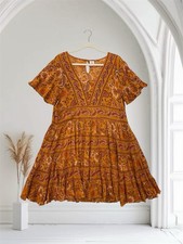 Bila Womens Paisley Tiered Mini Swing Dress Size Large Y2K Summer Boho Chic