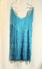 Turquoise Fringe Flapper Costume Dress L – Repair Needed
