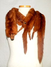 Vintage Mink Fur Stole 4-Full Body Pelts Light Red-Brown Collar Scarf Taxidermy