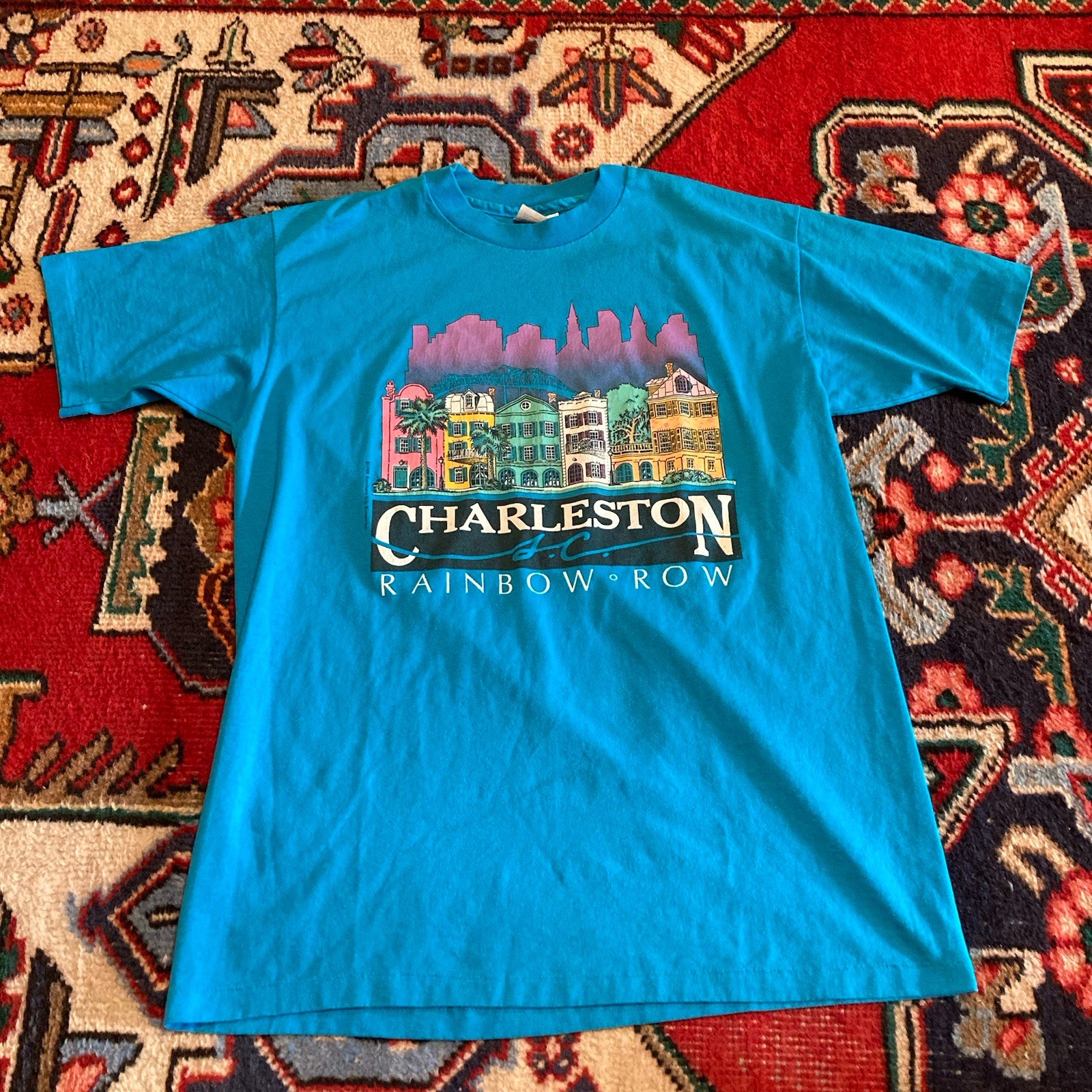 T shirt uomo vintage anni 80 Charleston SC fila arcobaleno taglia grande punto singolo