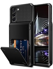 Galaxy S22 Plus Wallet Case with 4-Card Slots, Rugged Hybrid Bumper, Black