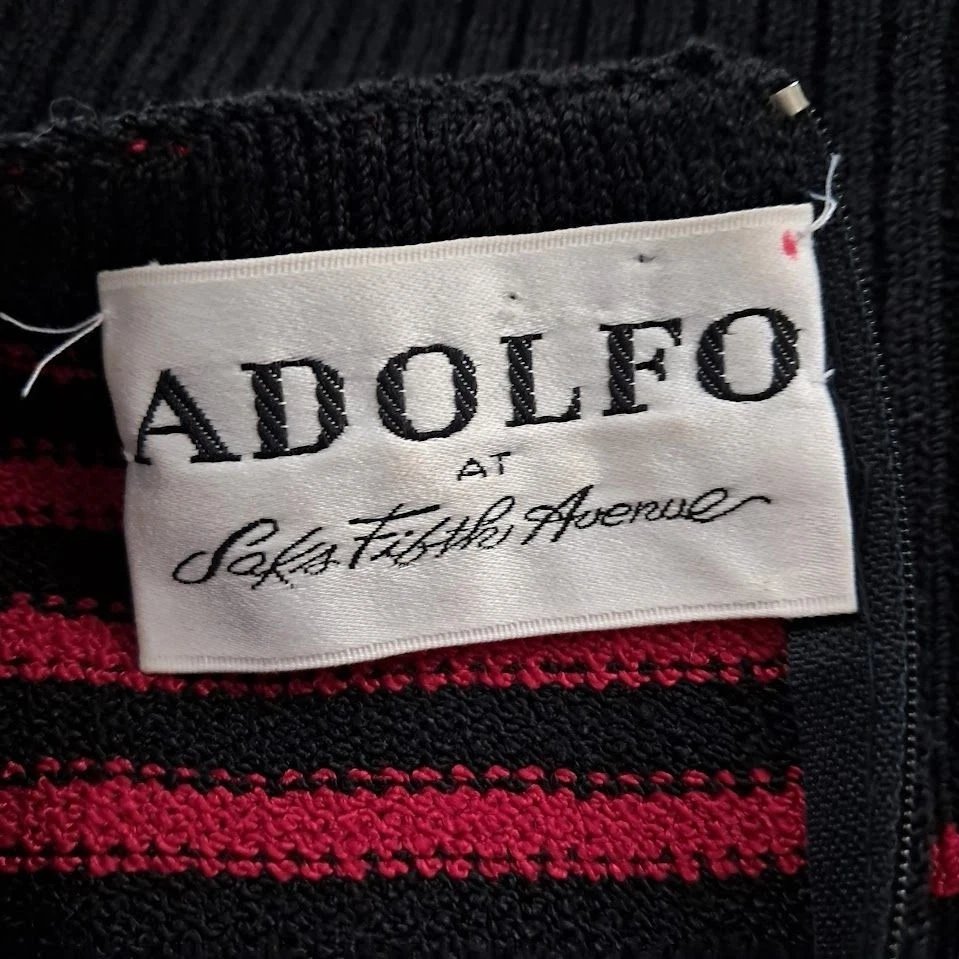 Винтажный свитер 80-х ADOLFO SAKS FIVE AVENUE S красная черная полоса с пухлыми плечами - Изображение 2 из 4