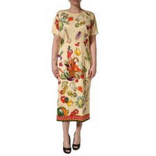 DOLCE & GABBANA Dress Beige Fruit PolkaDot Sheath Silk Midi IT36/US2/XXS 2630usd
