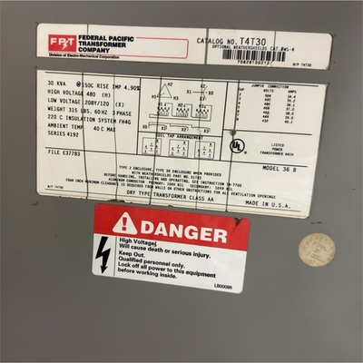 #ad Federal Pacific T4T30 30kVA Step Down Transformer 480V to 208Y 120V 3PH $1299.00
