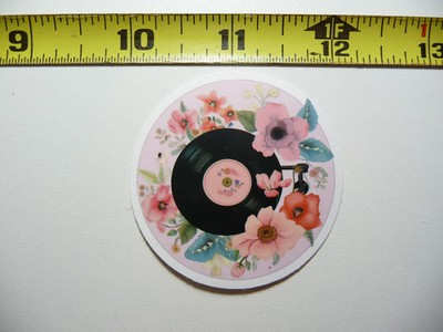VINYL RECORD STYLE SMALL STICKER DECAL LP DJ FLOWERS TURNTABLE FLORAL MUSIC