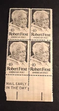 1974 US Stamp Scott #1526 - 10 Cent Mail Early Block 4 - Robert Frost - MNH